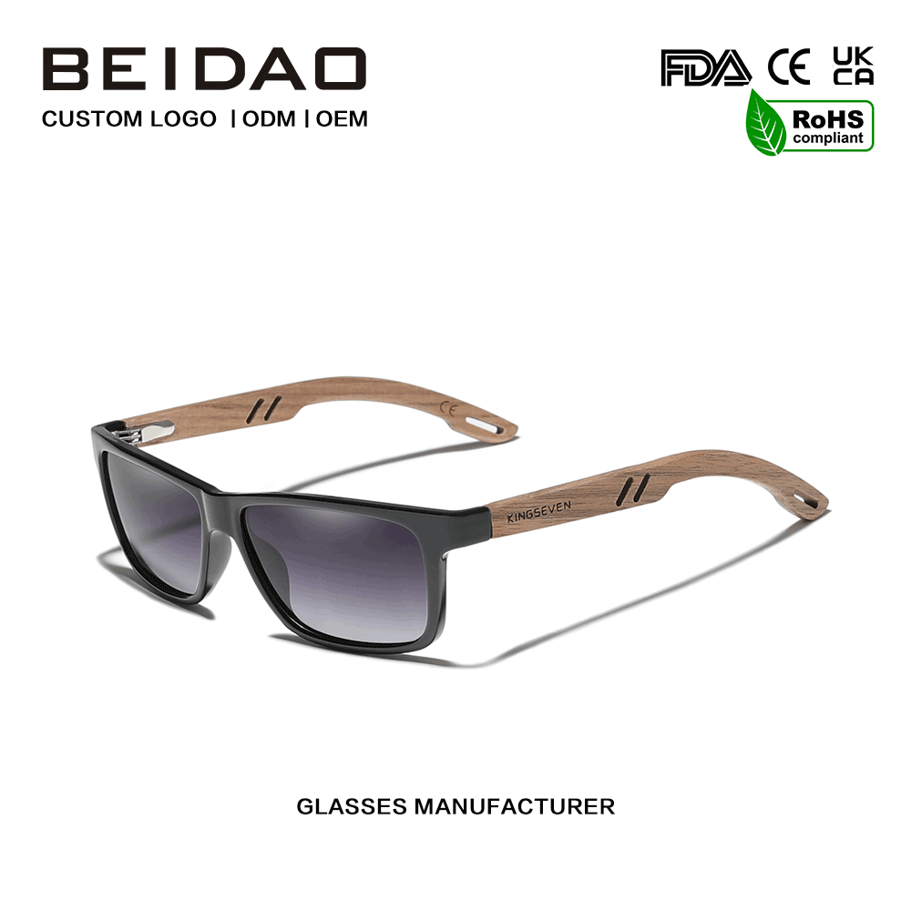 Klassische schwarze Walnuss-TR90-Sonnenbrille für Herren und Damen