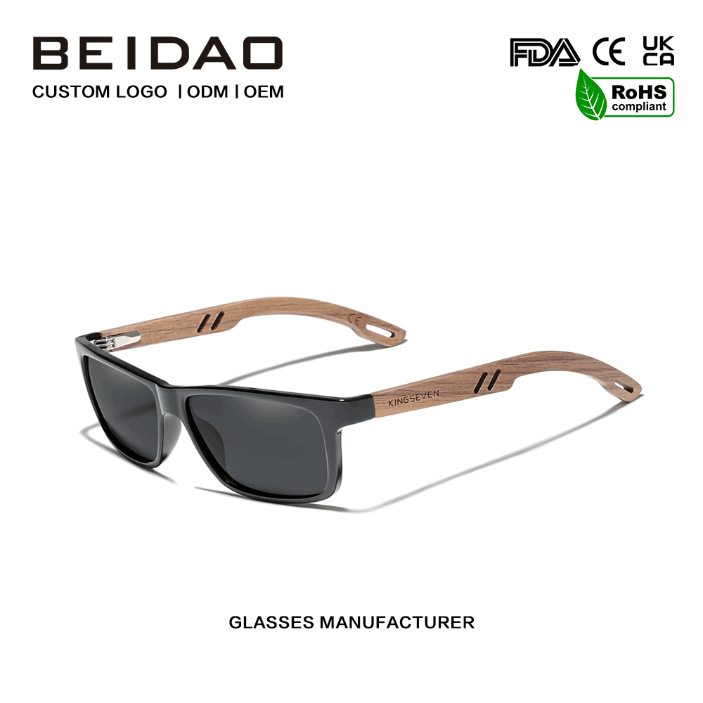 Klassische Sonnenbrille mit TR90-Rahmen aus natürlichem schwarzem Walnussholz