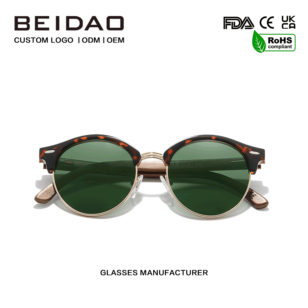 Modische halbrandlose UV400-Sonnenbrille aus Walnussholz