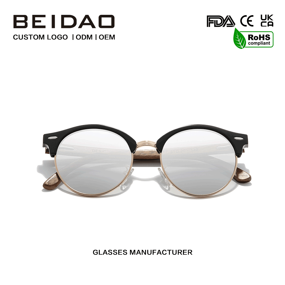 Handgefertigte halbrandlose UV400-Sonnenbrille aus Walnussholz