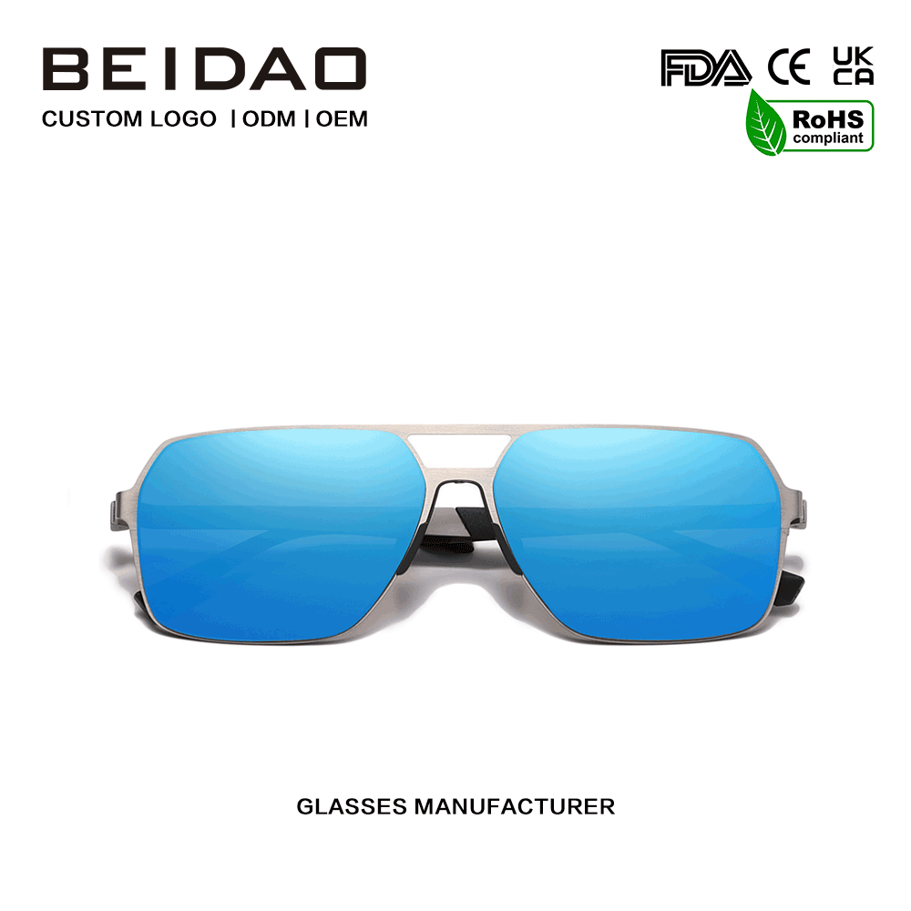 Moderne, langlebige, übergroße, quadratische Sonnenbrille aus Edelstahl in Blau