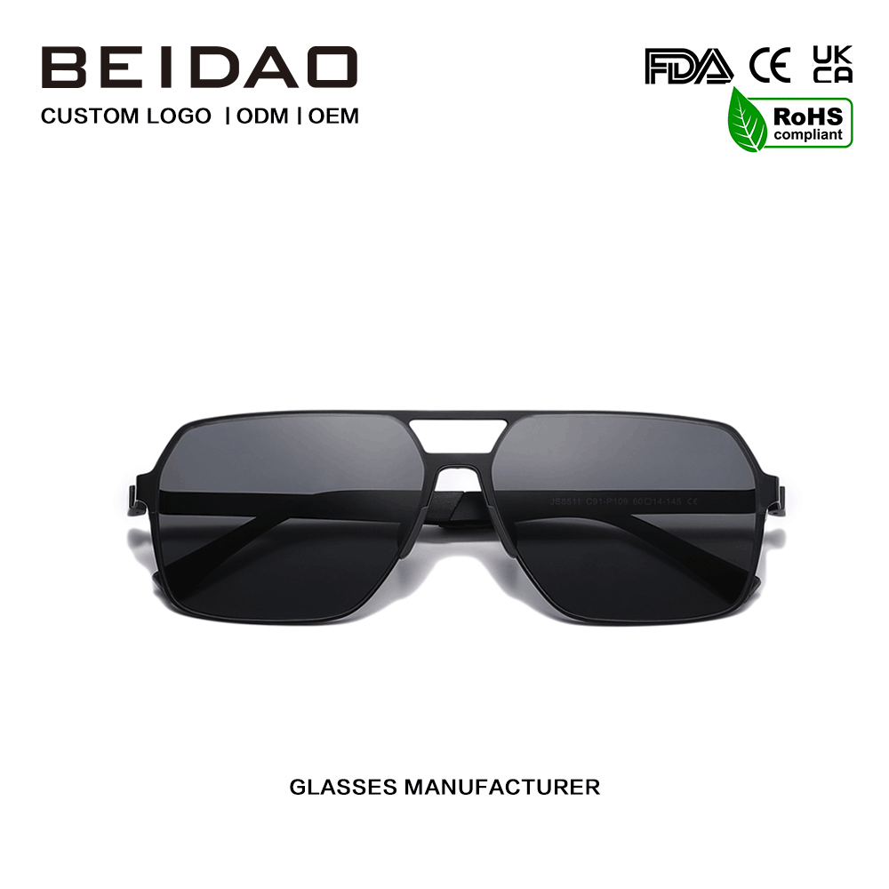 Moderne, langlebige, übergroße, quadratische Sonnenbrille aus Edelstahl